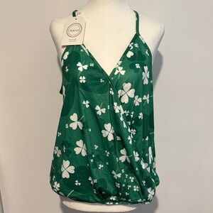 Green Shamrock-Print Wrap Tank Top